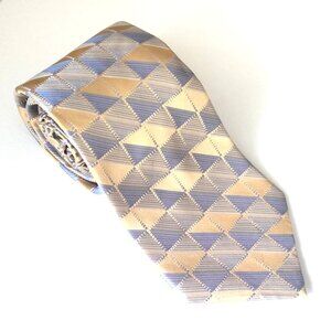 Pronto Uomo Men's Neck Tie 100% Silk Gold Blue & Silvery Gray Shimmer Retro EUC